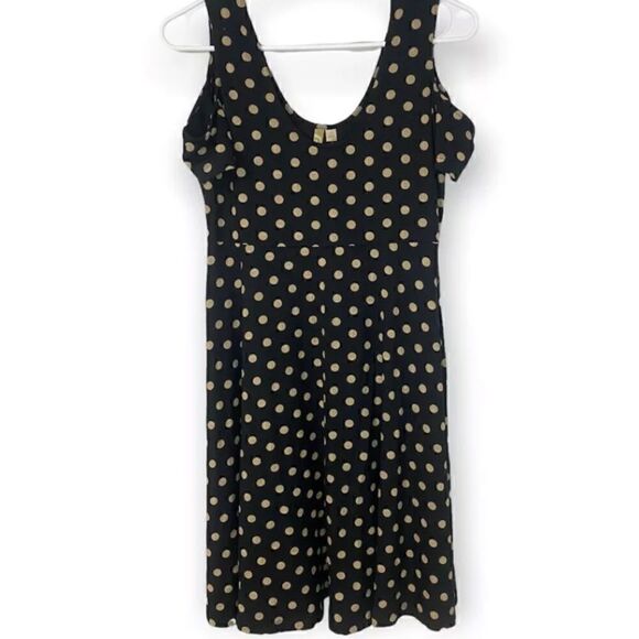 Comfy USA Polka Dot Dress Womens S Cold Shoulder Black Tan Swing Dress Soft USA - Picture 1 of 6